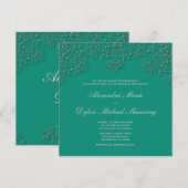 Elegant emerald floral swirls bruiloft kaart (Voorkant / Achterkant)