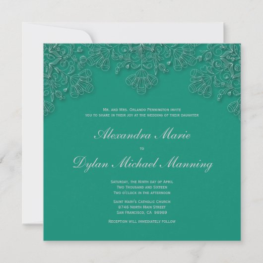 Elegant emerald floral swirls bruiloft kaart (Voorkant)