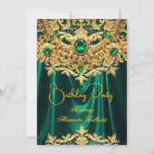 Elegant Emerald gems Gold Lace Damask Birthday Kaart (Voorkant)