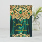 Elegant Emerald gems Gold Lace Damask Birthday Kaart (Staand voorkant)