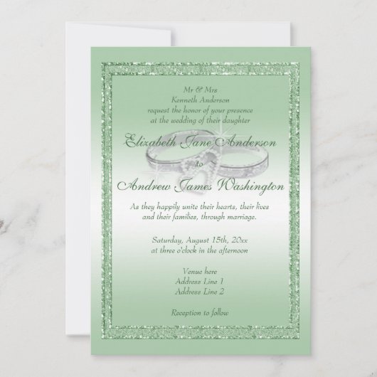 Elegant Emerald Glitter & Silver Wedding Rings Kaart (Voorkant)
