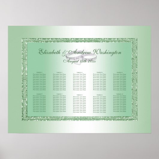Elegant Emerald Glitter & Silver Wedding Rings Poster (Voorkant)