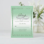 Elegant Emerald Glitter & Silver Wedding Rings RSVP Kaartje (Staand voorkant)