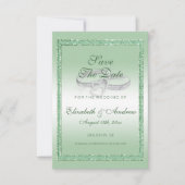 Elegant Emerald Glitter & Silver Wedding Rings Save The Date (Voorkant)