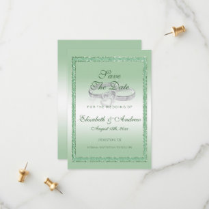 Elegant Emerald Glitter & Silver Wedding Rings Save The Date