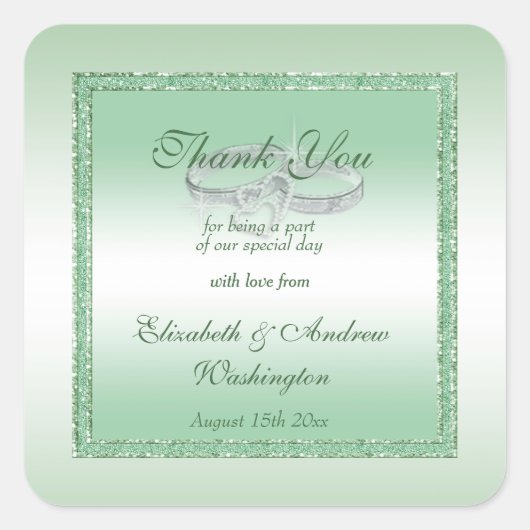 Elegant Emerald Glitter & Silver Wedding Rings Vierkante Sticker (Voorkant)
