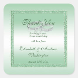 Elegant Emerald Glitter & Silver Wedding Rings Vierkante Sticker