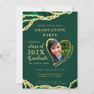 Elegant Emerald & Gold Agate 2025 Foto Afstuderen Kaart