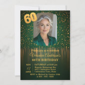 Elegant Emerald Gold Glitter 60th Birthday Party Kaart (Voorkant)