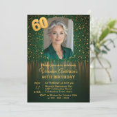 Elegant Emerald Gold Glitter 60th Birthday Party Kaart (Staand voorkant)