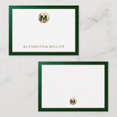Elegant Emerald Gold Monogram Notitiekaartje (Voorkant / Achterkant)