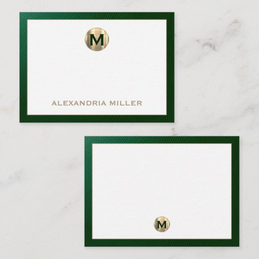 Elegant Emerald Gold Monogram Notitiekaartje (Voorkant / Achterkant)
