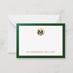 Elegant Emerald Gold Monogram Notitiekaartje