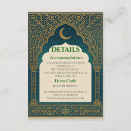 Elegant Emerald & Gold Ornate Arch Wedding Details Informatiekaartje