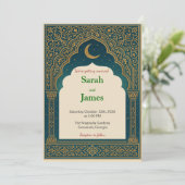 Elegant Emerald & Gold Ornate Arch Wedding Invitat Kaart (Staand voorkant)