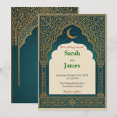 Elegant Emerald & Gold Ornate Arch Wedding Invitat Kaart (Voorkant / Achterkant)