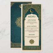 Elegant Emerald & Gold Ornate Arch Wedding Menu (Voorkant / Achterkant)