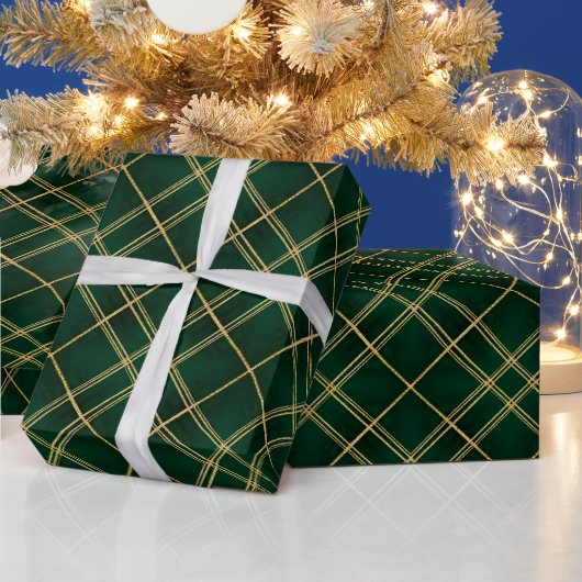 Elegant Emerald Gold Plaid Christmas Cadeaupapier (Feestdagen)