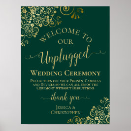Elegant Emerald & Gold Unplugged Wedding Ceremony Poster