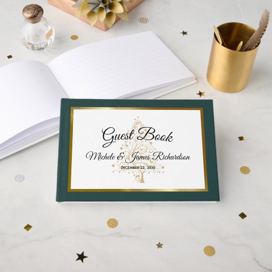Elegant Emerald Gold Winter Holiday Weddenschap Gastenboek (Voorkant open)
