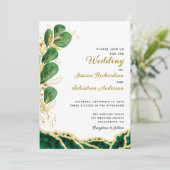 Elegant Emerald Green Agate Eucalyptus Wedding Kaart (Staand voorkant)