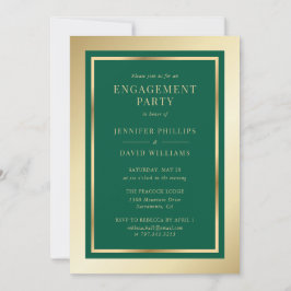 Elegant Emerald Green and Gold Engagement Party Kaart