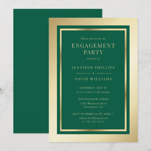 Elegant Emerald Green and Gold Engagement Party Kaart (Voorkant / Achterkant)