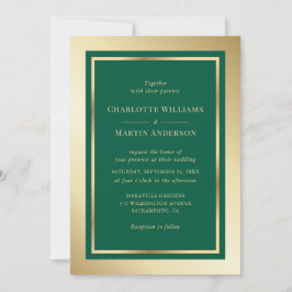 Elegant Emerald Green and Gold Wedding Kaart
