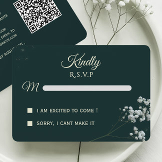Elegant Emerald Green baby's breath Wedding RSVP Kaartje