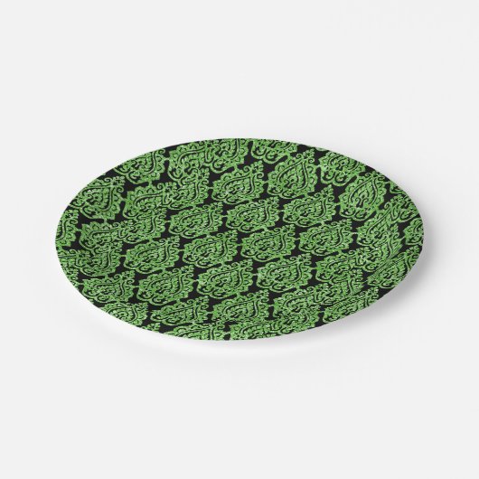 Elegant  Emerald Green Black Damask Pattern Papieren Bordje (Gekanteld)