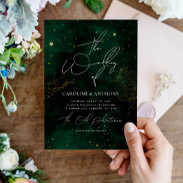 Elegant Emerald Green Black Waterverf Wedding Kaart