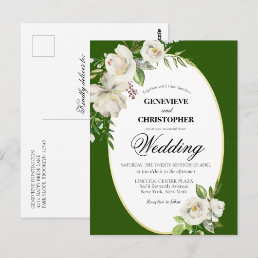 Elegant Emerald Green Boho Floral Wedding Briefkaart (Voorkant / Achterkant)