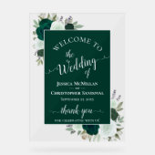 Elegant Emerald Green Boho Roses Wedding Welcome Acryl Bord (Voorkant)