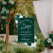 Elegant Emerald Green Boho Roses Wedding Welcome Acryl Bord