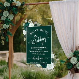 Elegant Emerald Green Boho Roses Wedding Welcome Acryl Bord