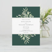 Elegant Emerald Green Botanical Wedding Invitation Kaart (Staand voorkant)