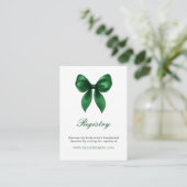 Elegant Emerald Green Bow Bridal Shower Registry Informatiekaartje (Staand voorkant)
