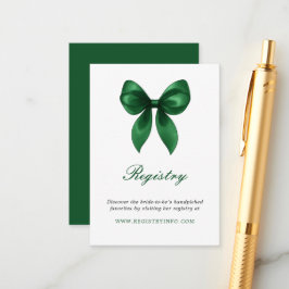 Elegant Emerald Green Bow Bridal Shower Registry Informatiekaartje