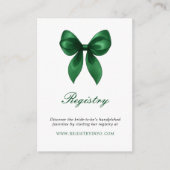 Elegant Emerald Green Bow Bridal Shower Registry Informatiekaartje (Voorkant)