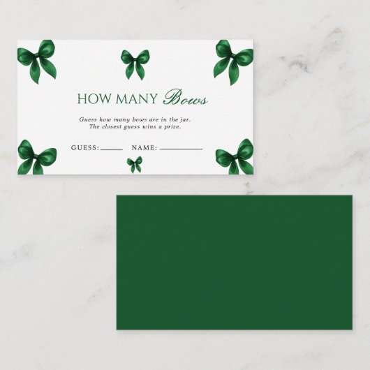 Elegant Emerald Green Bow Guess How Many Bows Game Informatiekaartje (Voorkant / Achterkant)