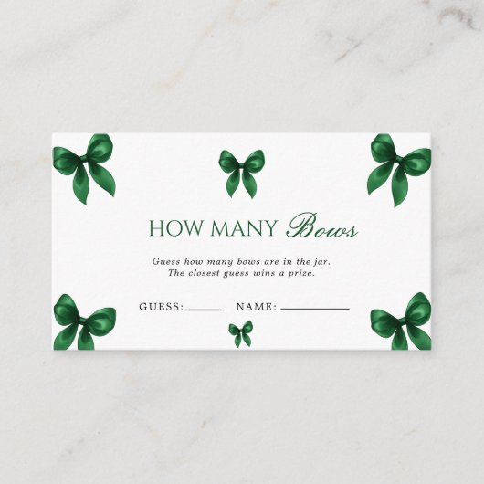 Elegant Emerald Green Bow Guess How Many Bows Game Informatiekaartje (Voorkant)