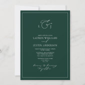 Elegant Emerald Green Calligraphy Monogram Wedding Kaart (Voorkant)