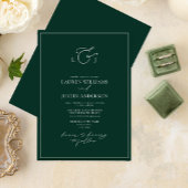 Elegant Emerald Green Calligraphy Monogram Wedding Kaart