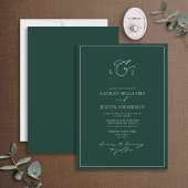 Elegant Emerald Green Calligraphy Monogram Wedding Kaart