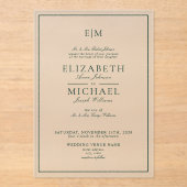 Elegant Emerald Green Classic Monogram Weddenschap Acryl Uitnodigingen (Voorkant)