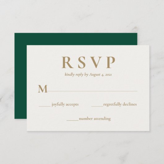 Elegant Emerald Green Cream Wedding RSVP Kaart (Voorkant / Achterkant)