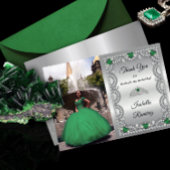 Elegant Emerald Green | Diamond Crown Quinceañera Bedankkaart