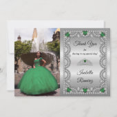 Elegant Emerald Green | Diamond Crown Quinceañera Bedankkaart (Voorkant)