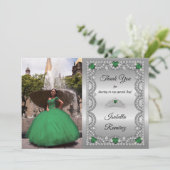 Elegant Emerald Green | Diamond Crown Quinceañera Bedankkaart (Staand voorkant)
