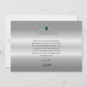 Elegant Emerald Green | Diamond Crown Quinceañera Bedankkaart (Achterkant)